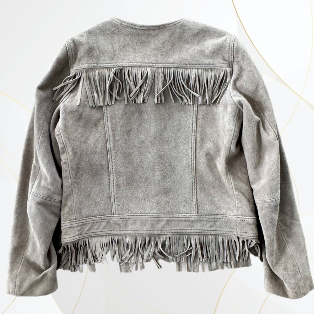 MNG Mango Suede Fringe Boho Western Jacket - Picture 2 of 12